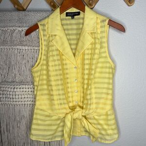 Jones New York Yellow Striped Pleated Blouse